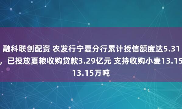 融科联创配资 农发行宁夏分行累计授信额度达5.31亿元,已投放夏粮收购贷款3.29亿元 支持收购小麦13.15万吨